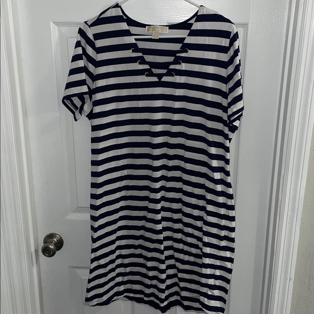 MICHAEL Michael Kors blue and White Striped Midi Dress